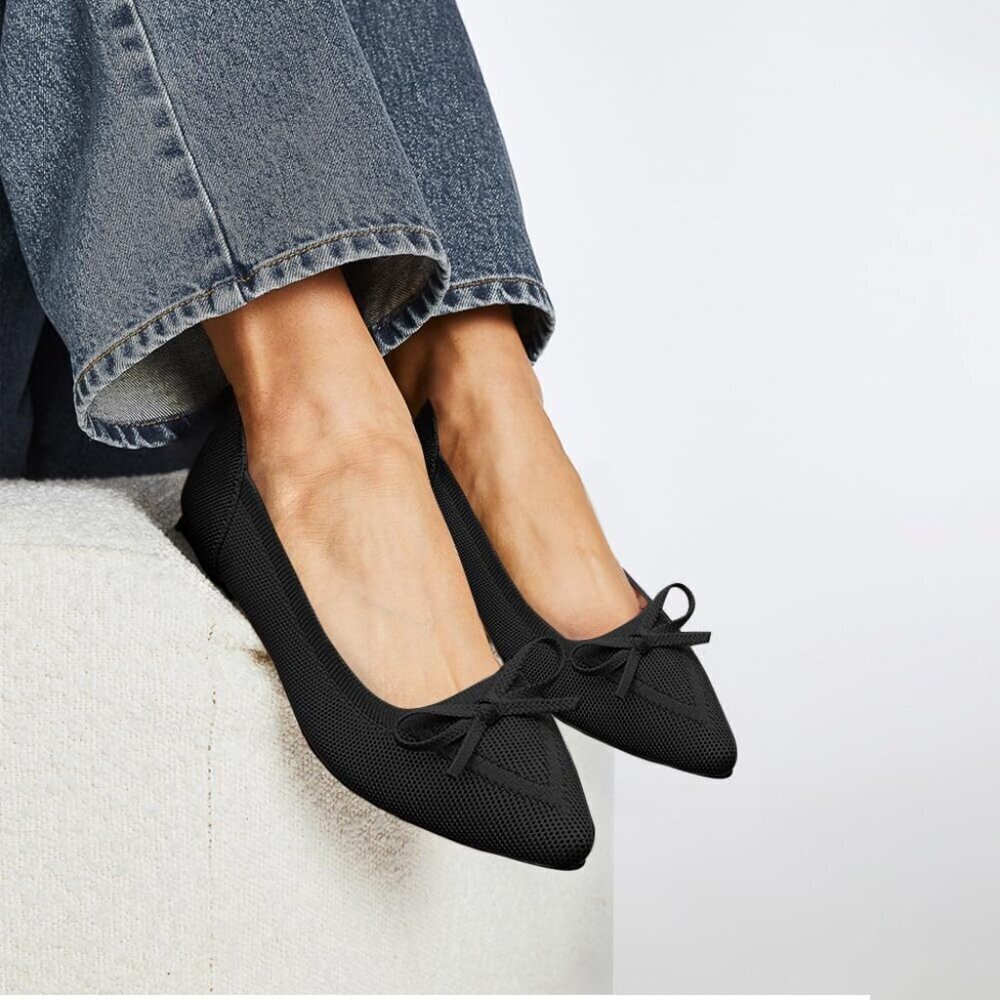 Women Slingback Pointed Toe Black Flats Bow Comfortable Dressy Party Work Shoes - Picture 6 of 6
